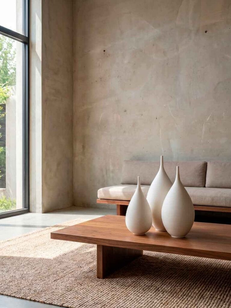 Decorate with ceramic vases in living room — Unikas Quartz handmade stoneware, Durao Studio Buenos Aires