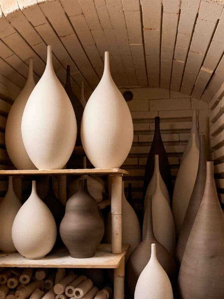 Raw ceramic pieces loaded inside the kiln — Fernando Durao Buenos Aires studio
