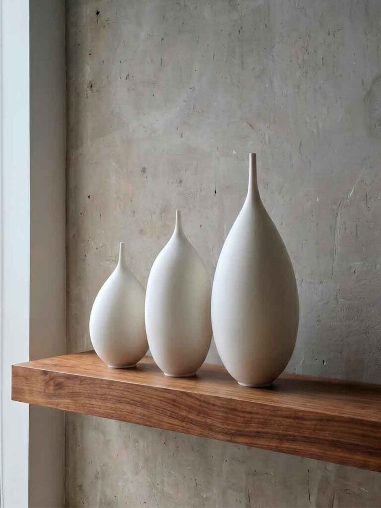 White stoneware vase handmade — Unikas Quartz collection by Fernando Durao, Buenos Aires studio