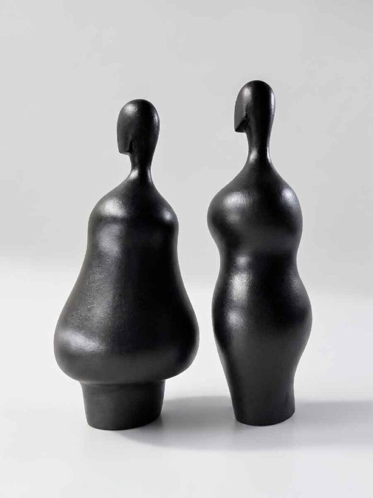 Abstract ceramic sculpture two forms — Moradores series handmade stoneware, Durao Studio Buenos Aires
