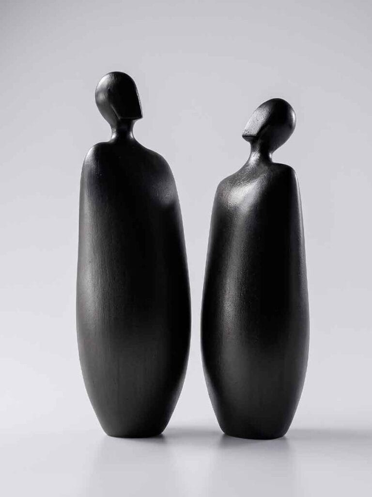 Handmade abstract ceramic sculpture figurative pair — Moradores by Fernando Durao, one of a kind stoneware