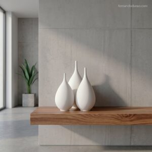 Handmade white stoneware vases tall form — Unikas Quartz #205 by Fernando Durao, studio pottery Buenos Aires