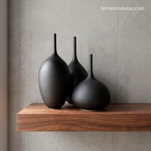 Handmade black stoneware vases with long neck — Unikas Black #230, studio pottery Buenos Aires