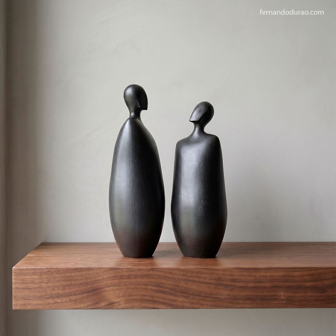 Satin glaze on handmade stoneware sculpture — abstract figurative ceramic art by Fernando Durao