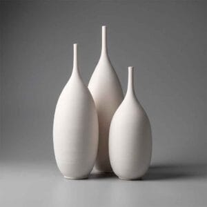 Handmade white stoneware vases rounded body — Unikas Quartz #261 by Fernando Durao, Buenos Aires